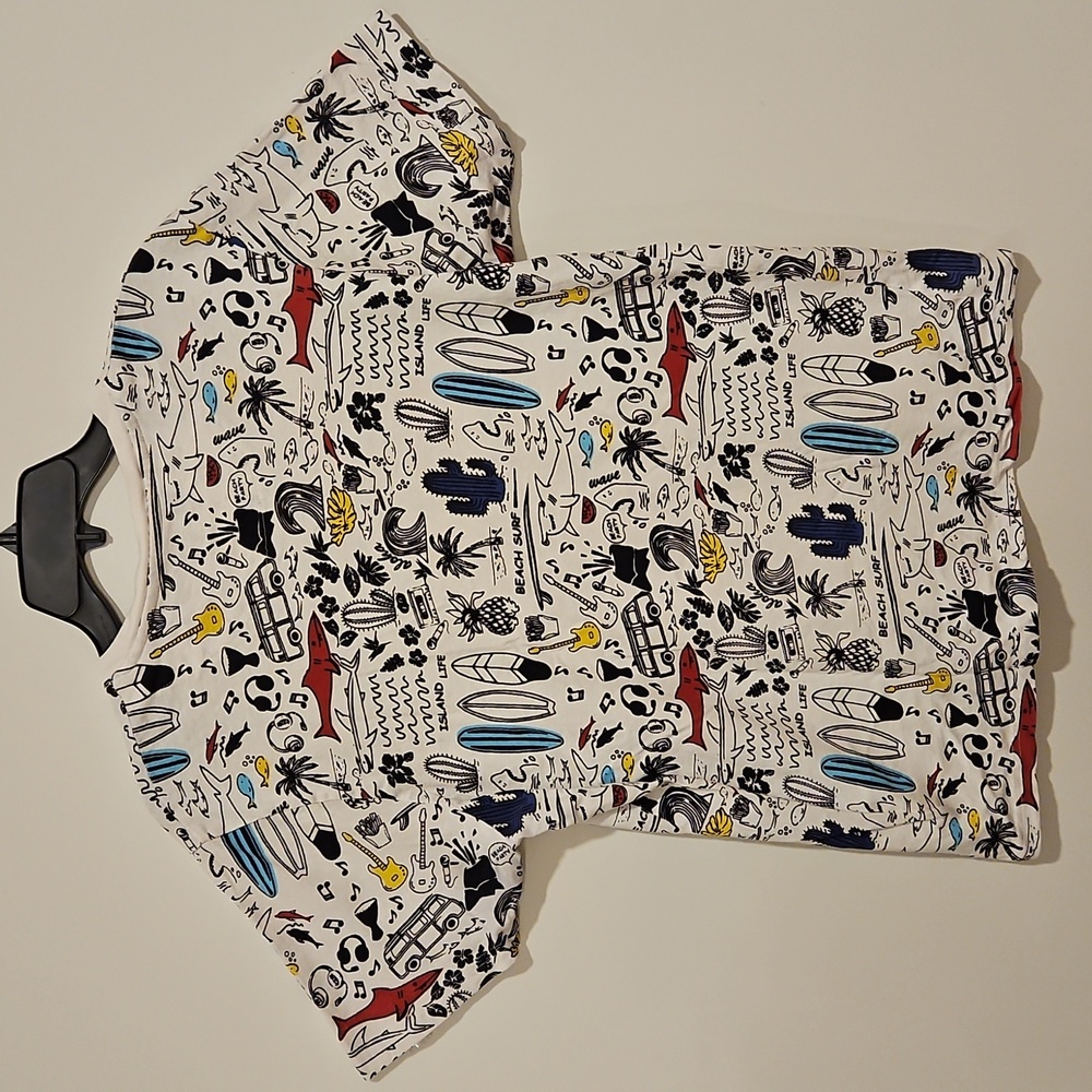Brave Soul Kids White Short Sleeve Graphic Tee Beach Music Large - Picture 2 of 7
